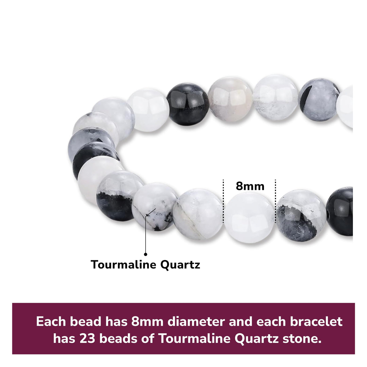 Crystal Vibe Manifestation Bracelet - Handmade Natural Black Rutile Tourmaline Quartz Stone 8mm Beaded Bracelet - Yoga Bracelet Gift for Him Her - Elastic Adjustable Size