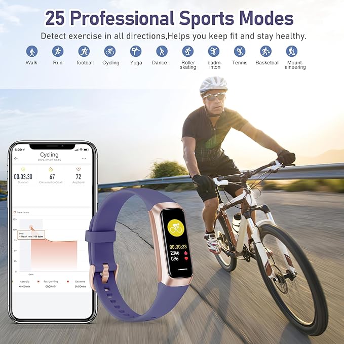 Fitness Tracker with 24/7 Heart Rate, Blood Oxygen Blood Pressure Sleep Monitor, Activity Trackers 5 ATM Waterproof,Step Calorie Counter Pedometer Health Smart Watch for Women Men Purple