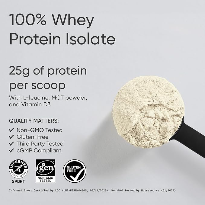 Sports Research Whey Protein Isolate - Sports Nutrition Protein Powder 25g per Serving - 2.1lb Bag Whey Protein - Vanilla Flavor - Bulk Protein Powder, 26 Servings