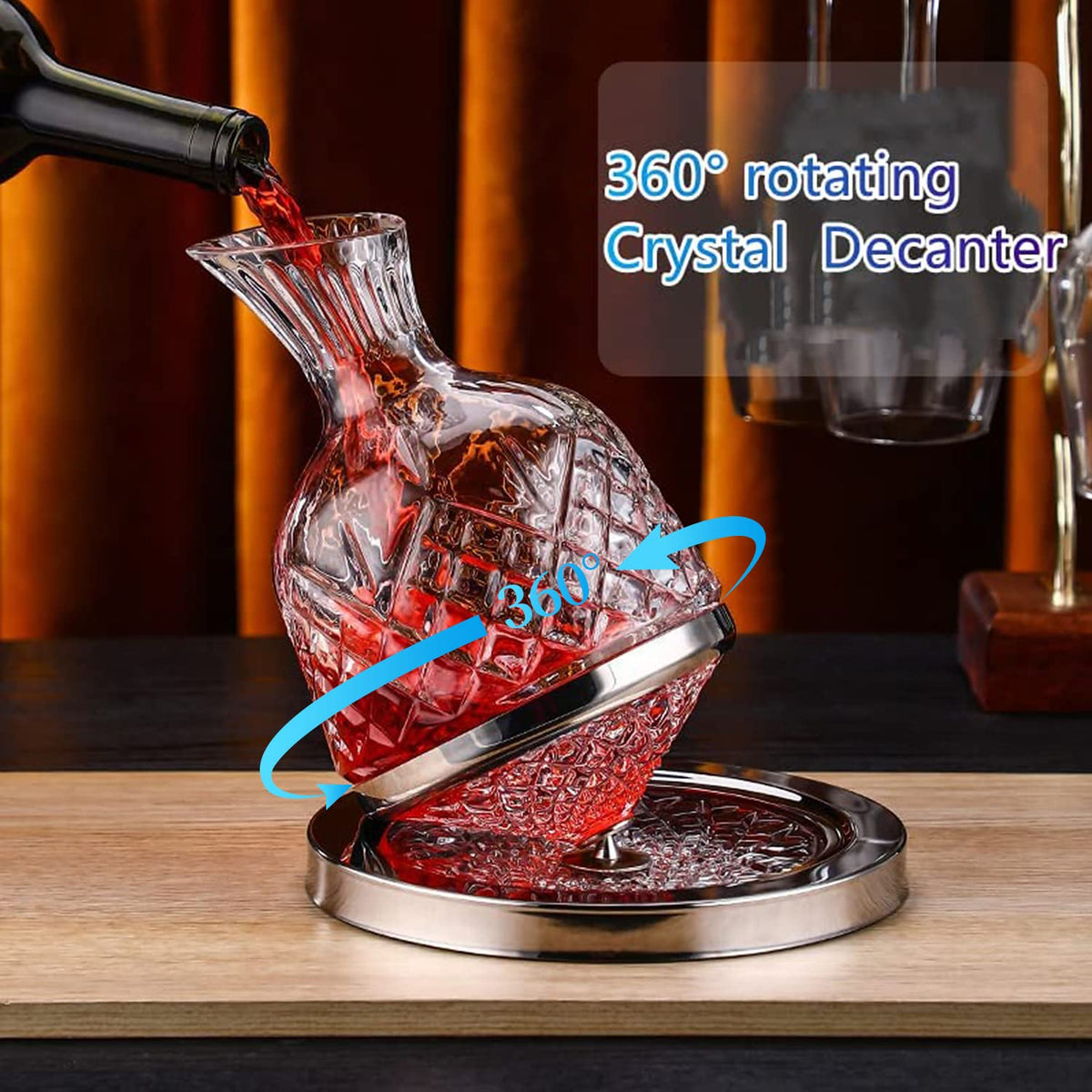 paysky spinning wine decanter, 45 oz crystal rotating wine decanter with gift box, for wedding gift, birthday, banquet, supper