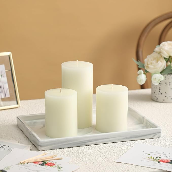3x6 Inch White Pillar Candles Set of 3 - Decorative Unscented Pillar Candle, Long Burning Dripless Candle for Table Decor, Smokeless Large Pillar Candles for Wedding Table Decor