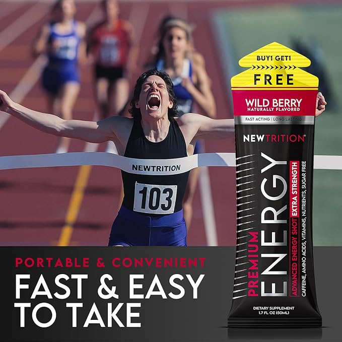 NewTrition® Extra Strength Energy Shots, 250mg Caffeine Energy Shots with Vitamin B & Amino Acids, Sugar-Free Vitamin Energy Shot, 1.7 fl oz (Pack of 6, Wild Berry)