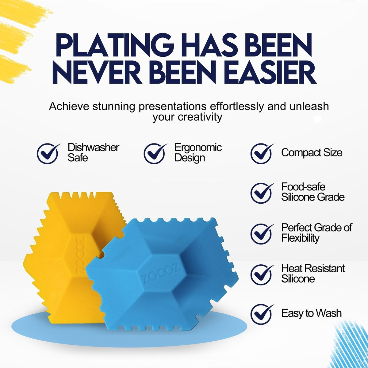 ZOCOZ Chef Plating Tools Culinary Set - 2 Silicone Wedges with 12 Patterns - Professional Chef Tools for Food Plating, Pastry Art, and Chef Gifts