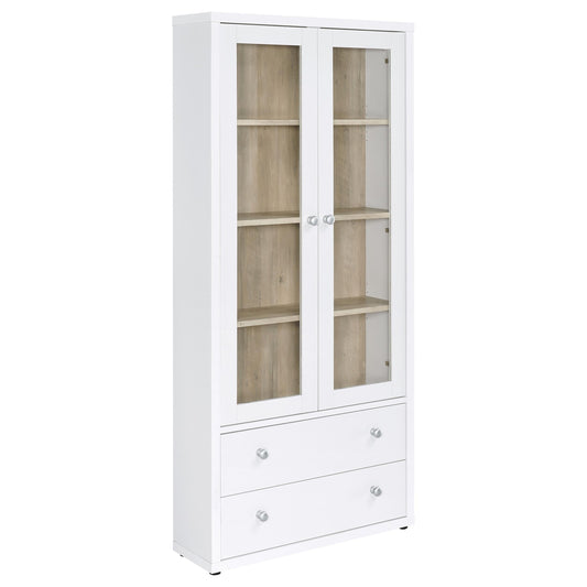Coaster Home Furnishings - Hawthorne - 4-Shelf Tall Wood Accent Cabinet with Glass Doors, Drawers - Farmhouse Style - Living Room, Entryway & Home Kitchen - White - 953477