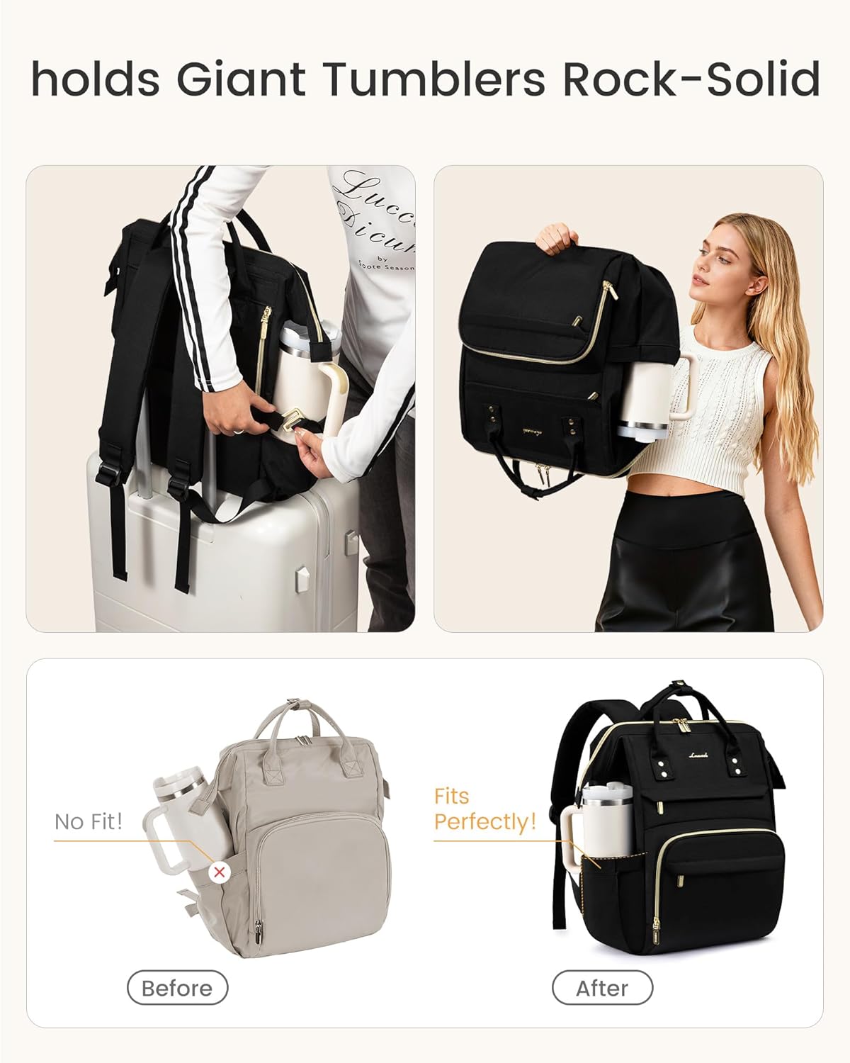 Backpack Pocket,15.6 inch Backpack Backpack Daypack,Black LOVEVOOK Laptop for Women with Giant Tumbler Holder