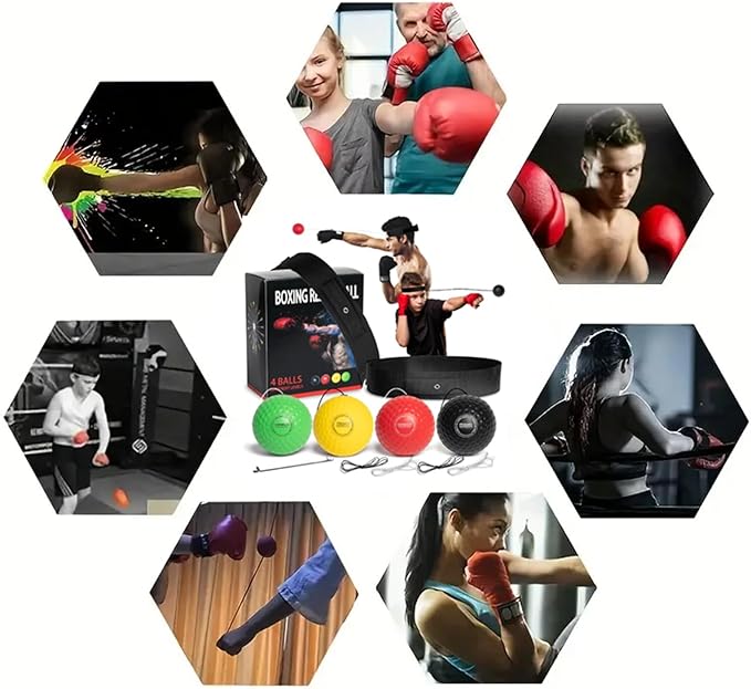 4 Difficulty Levels Boxing Reflex Ball with 1 Adjustable Headbands,MMA Training Equipment,Punching Ball,Perfect for Fight Reaction,Hand Eye Coordination,Punching Speed,Agility, for Adults and Kids