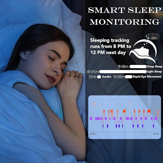 Smart Health Ring for Women Men Fitness Tracker with Heart Rate, Blood Oxygen, Blood Pressure, Sleep Monitoring, Step Counting, IP68 Waterproof for iPhone and Android, No APP Fee, Black 14