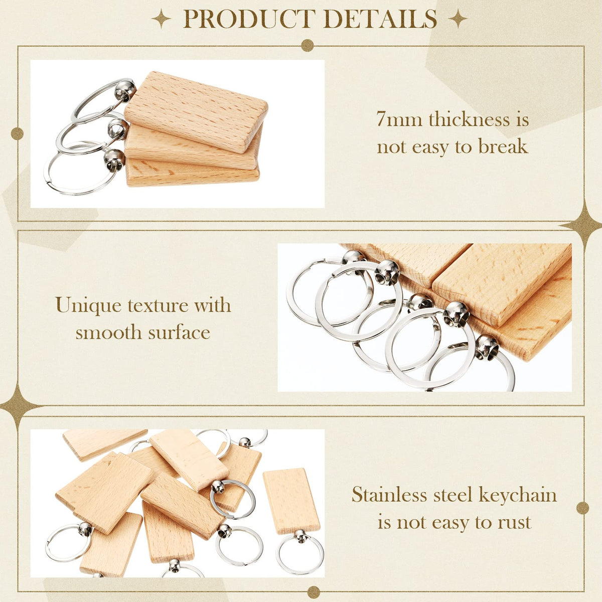 Yinkin 100 Pcs Wooden Keychain Blanks Bulk Laser Engraving Key Chain Unfinished Wooden Key Ring Tag for DIY Gift Crafts (Rectangle)