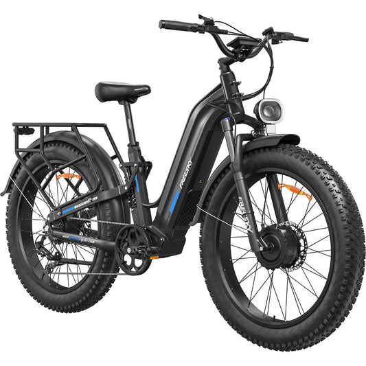 FREESKY Dual Motor Electric Bike for Adults 3500W Fast Ebike 105Miles Long Range 48V 25A Electric Mountain Bike 34MPH Dirt E Bike 26'' Fat Tire Full Suspension Electric Bicycle for Women/Man Black