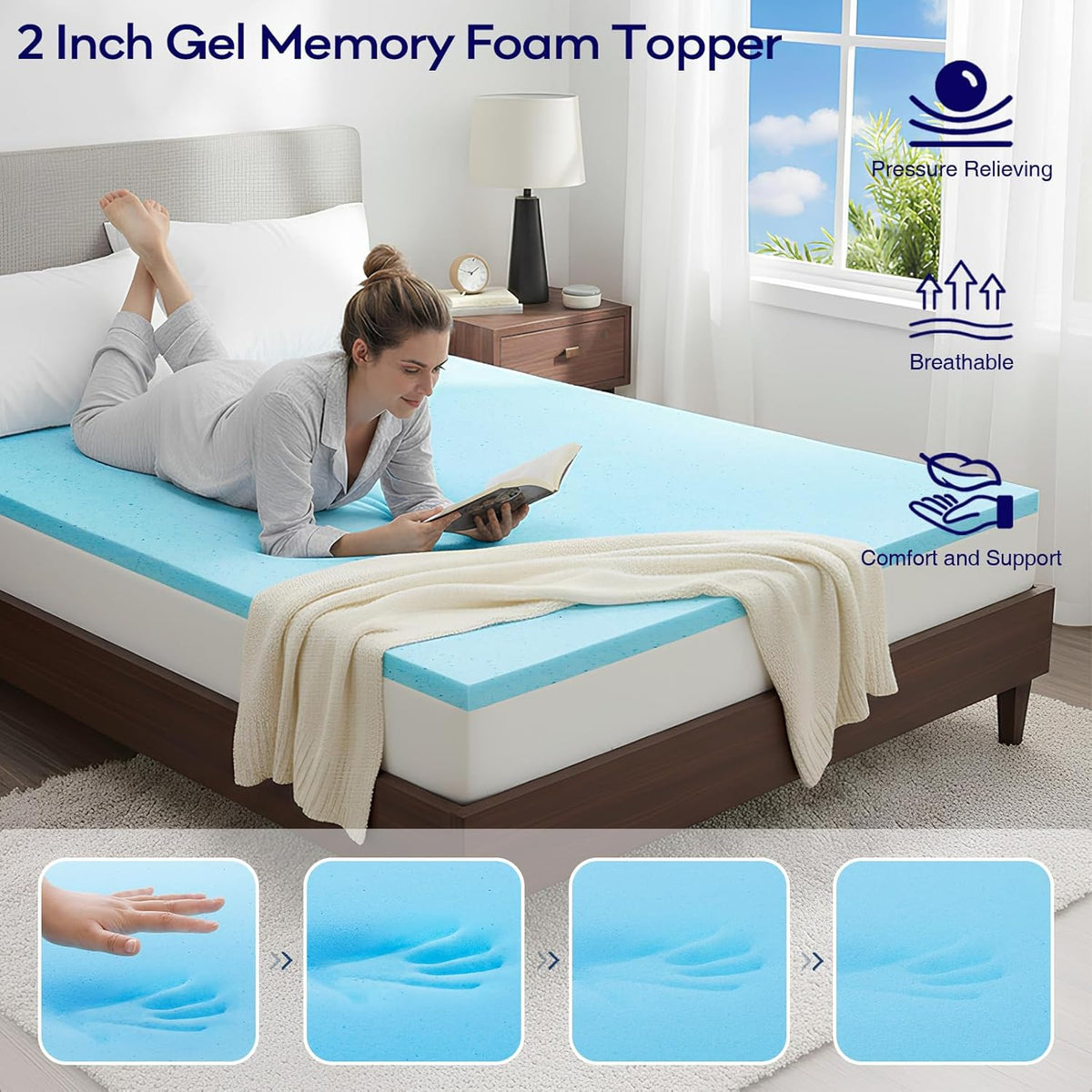 OLANLY Memory Foam Mattress Topper - Dual-Layer 4 Inch Queen Size for Back Pain Relief | Cooling Pillow Top