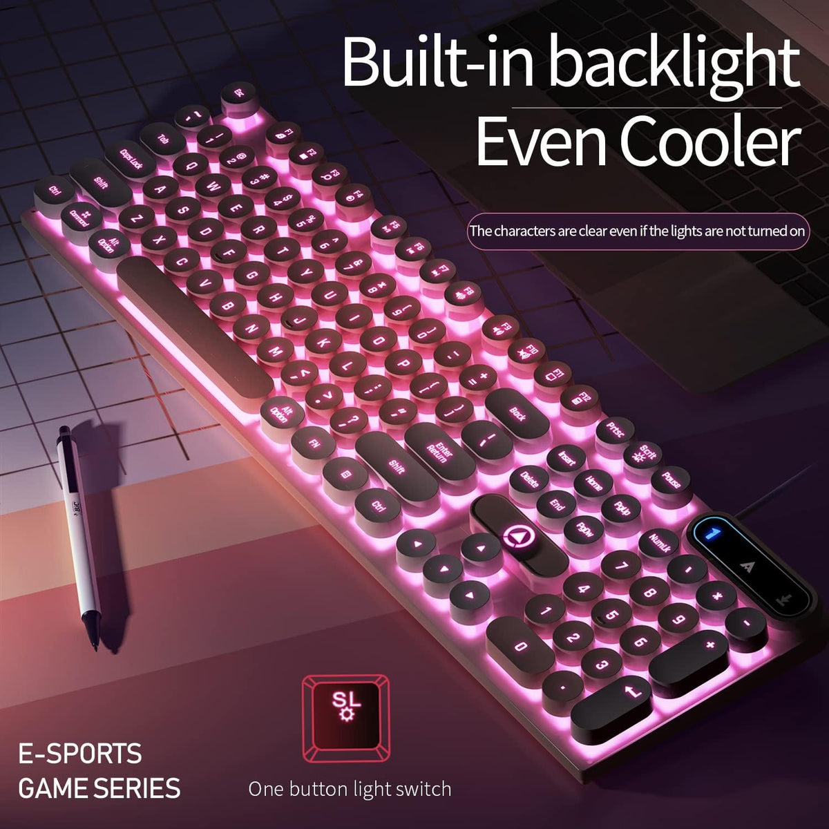 TsuvyXeg Gaming Keyboard Wired E-Sports Key Board RGB Backlit Computer Keyboard Round Key for Desktop Laptop PC Mac