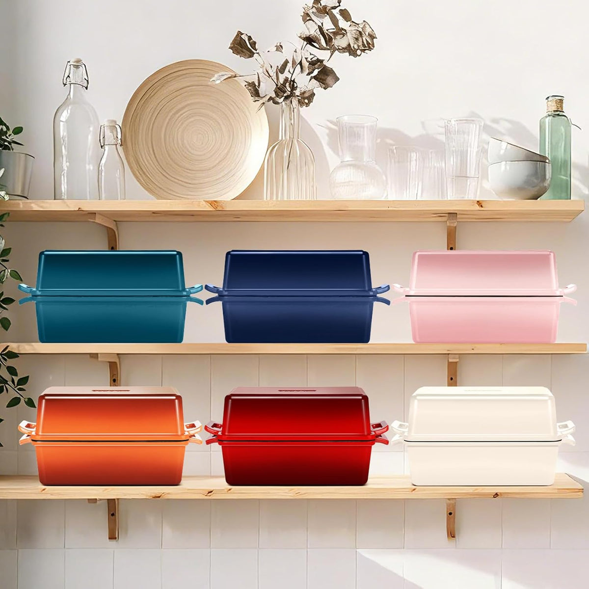 Wildone Enameled Cast Iron Bread Loaf Pan - 9x5 Sourdough Baking Set with Lid, Red, Even Heating