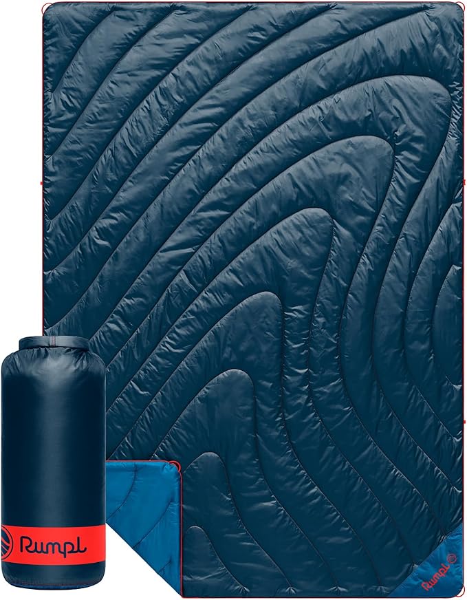 Rumpl Original Puffy Blanket - Warm, Water-Resistant Camping Blanket with 100% Recycled Synthetic Insulation, 52"x75", Original Puffy V2, Deepwater