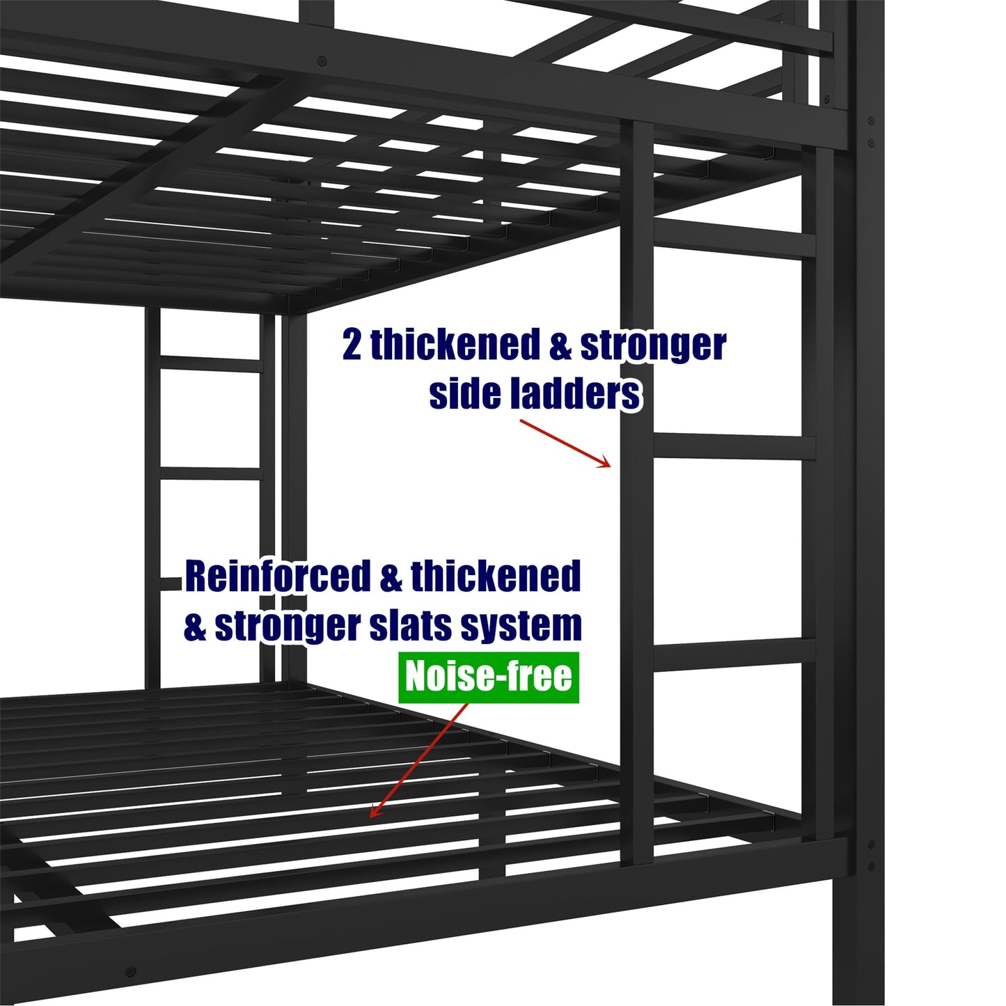 LUCALEO Latest Upgraded & Stronger Thickened Metal Bunk Bed Twin XL Over Queen Size, Heavy Duty Safer More Stable Steel Bunkbeds (Greater Weight Capacity) (Twin XL Over Queen)