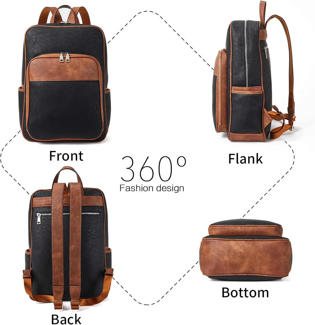 Backpack Telena Leather Laptop for Women Business Casual College Bags Black-Brown