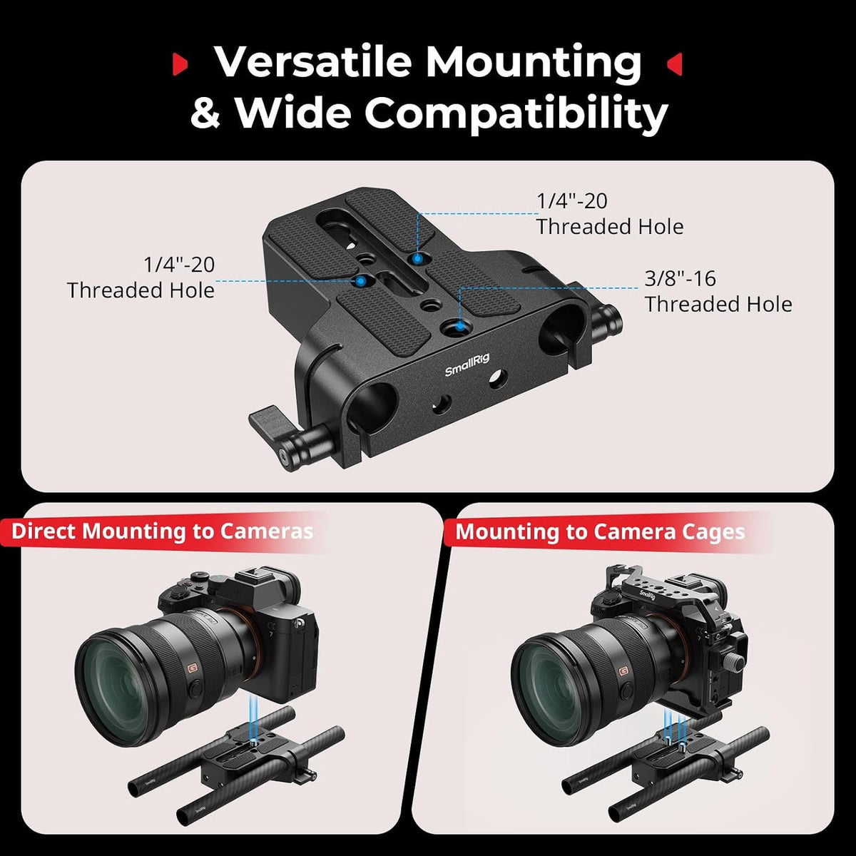 SMALLRIG 15mm 15mm (8'' 20cm), A6500 A6600 A6300, R5 R6, A7SIII A7III, 5609 Camera Base Plate Kit with LWS Rod Rail