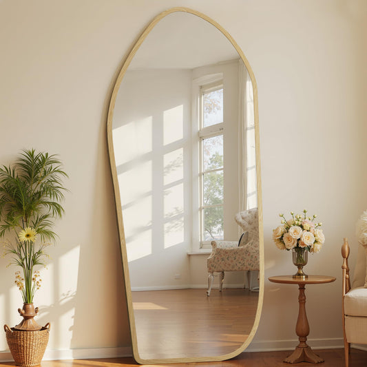Antok Full Length Mirror, Oversized Floor Mirror with Solid Wood Frame, Large Standing Mirror Floor Length Mirrors for Bedroom Living Room, Wood Art Style, Light Walnut, 74" L x 32" W