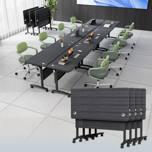 rzoizwko 4 Pack Folding Conference Table with Wheels,Heavy-Duty Flip-Top Foldable Conference Training Table System,Rolling Conference Room Tables for Office, Classroom Meeting Rooms