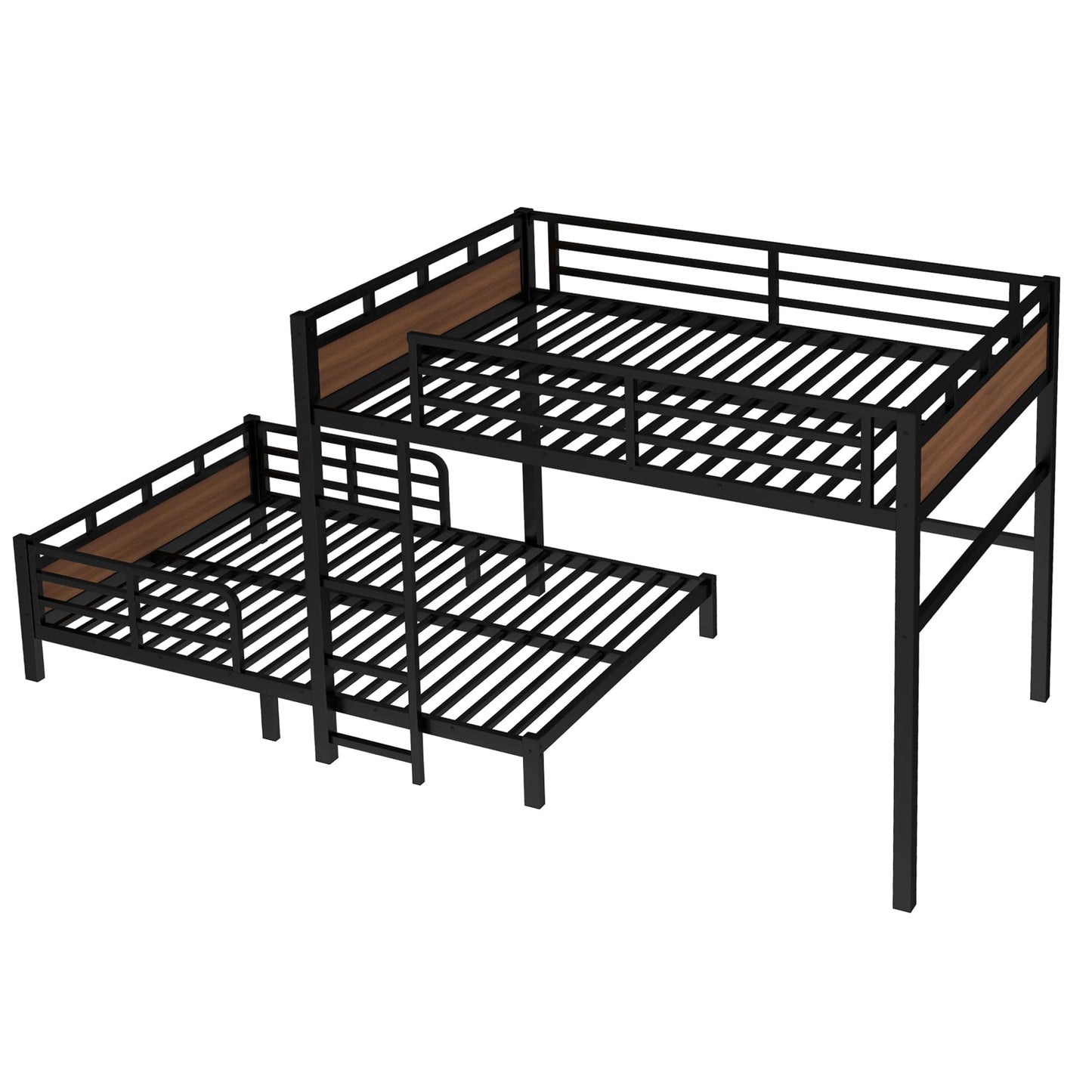 Bellemave Queen Over Queen Bunk Bed, Separable Bunk Beds for Kids & Adults, Converts to Loft Bed and Platform Bed, Heavy Duty Metal Bunkbed with Guardrails, No Box Spring Needed, Walnut