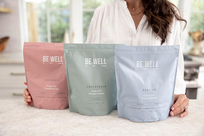 Be Well by Kelly Chocolate Grass-Fed Beef Protein Powder, 24G of Protein & 1G Net Carbs (3 Ingredients, 30 Servings) 9 Amino Acids + 3 BCAAs No Soy, No Dairy, Stevia-Free, No Sugar Added 1.87lb 849g