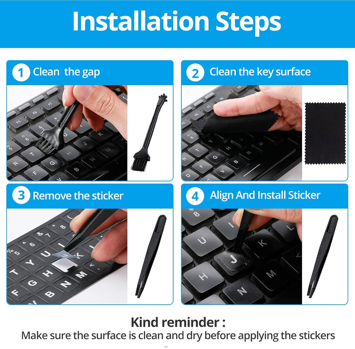 Softamm Stickers,[5 1] English Keyboard in Replacement English Keyboard Letters Sticker with White Font on Black