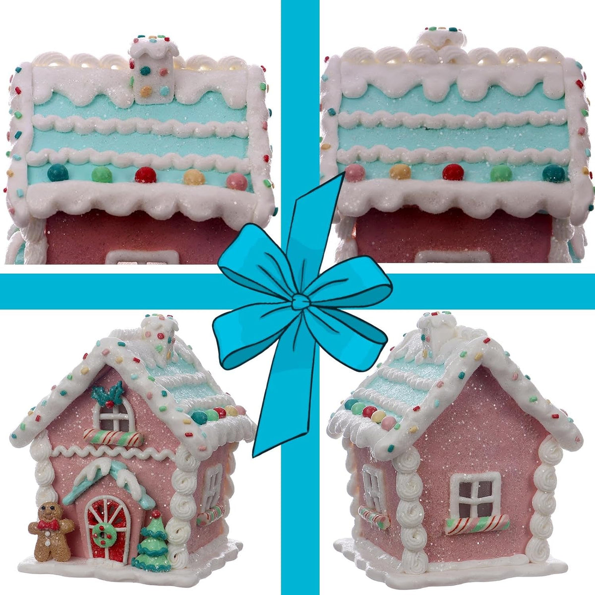 Regine Switzerland LED Gingerbread House Christmas Decorations - 5.9" Ornaments with Cookie & Pine Tree