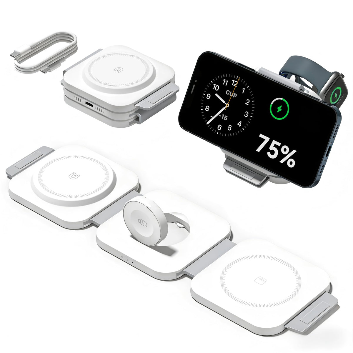 3 in 1 Charging Station for Apple Multiple Devices, Foldable Magnetic Fast Wireless Charger Dock, Travel Charging Pad for iPhone 17 16 15 14 13 12 Pro Max Plus Apple Watch Series & AirPods 4/3/2/Pro
