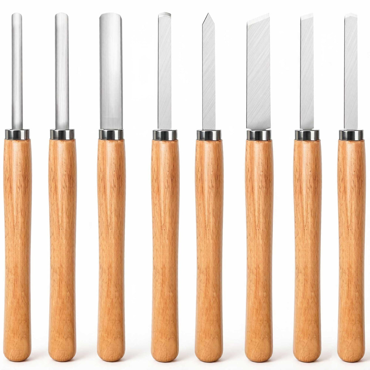 Hanpex 8 Piece Heavy Duty Wood Turning Chisel Set, Lathe Chisel Cutting Tools, (3) Gouge (1) Round Nose (1) Spear Point (2) Skew and (1) Parting Tools for Beginner to Professional
