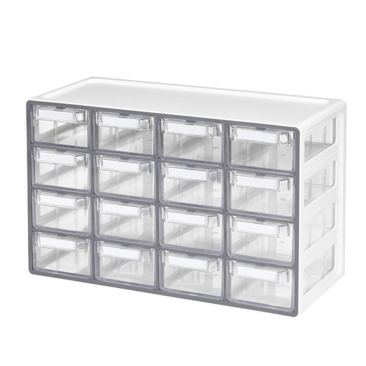Blue Ginkgo Medium 16-Drawer Cabinet – Stackable Clear Organizer for Hardware, Beads, Plastic Bricks, Office, and Craft Storage (Made in Korea, Gray)