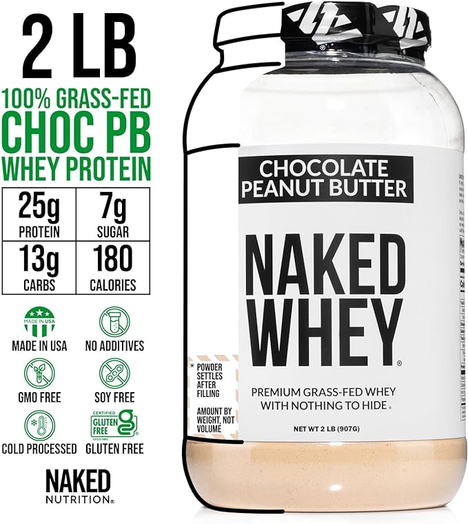 Whey Chocolate Peanut Butter Protein Powder, Grass Fed Whey, No GMO, No Soy, and Gluten Free. Nothing Artificial, Aid Growth and Recovery - 21 Servings