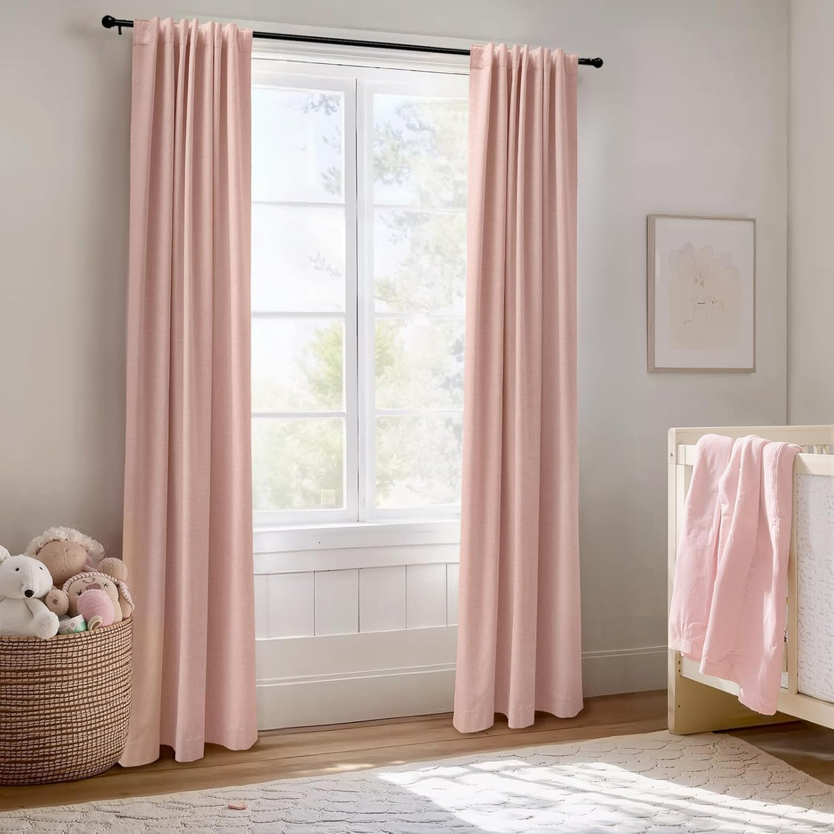 Skiennix 100% Blackout Linen Curtains - Thermal Insulated Drapes for Bedroom | 50" W x 120" L, Blush Pink - 2 Panels Set
