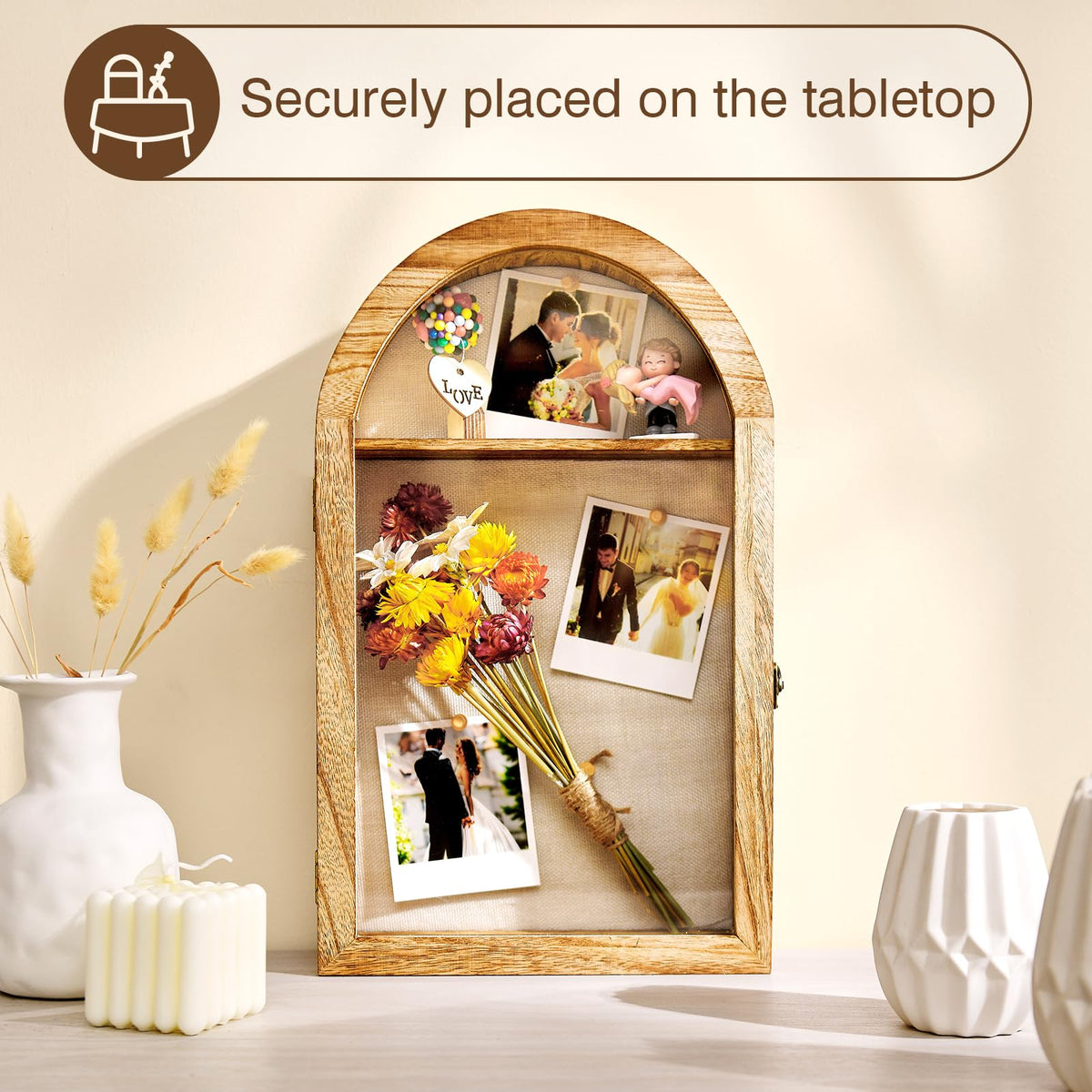 DGWJSU Shadow Box Frame 10x16 Large Shadow Boxes Display Cases with Linen Back and Removable Shelves, Picture Frame Wedding Bouquet Memorabilia Medals Photos Memory Box for Keepsakes, Carbonized Brown