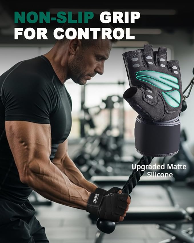 Trideer Workout Gloves for Men, Weight Lifting Gloves with Wrist Wrap Support, Full Palm Protection & Extra Grips for Weightlifting, Exercise, Cross Training, Fitness, Pull-up