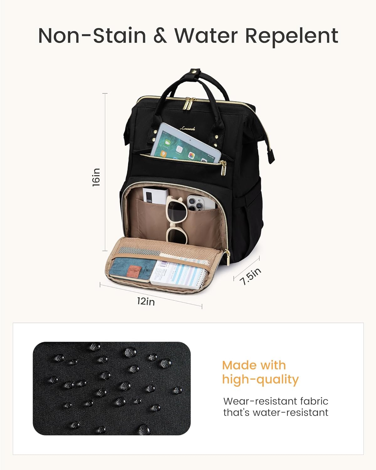 Backpack Pocket,15.6 inch Backpack Backpack Daypack,Black LOVEVOOK Laptop for Women with Giant Tumbler Holder