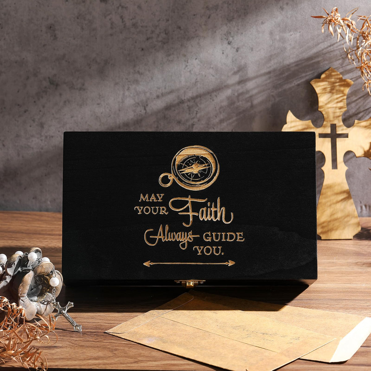 CroBlissful First Communion Wooden Box Keepsake Baptism Memory Box Gift 8.6 x 5.1 x 2.4 Inches First Holy Communion Jewelry Storage for Baptism Memory Keepsake (Confirmation)