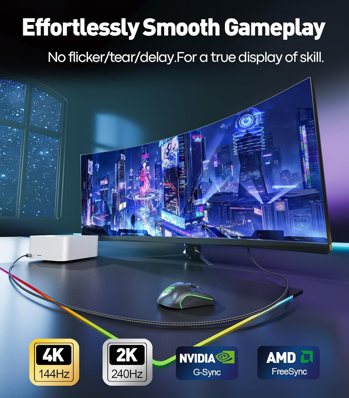 UANTIN 2.1 8K@60Hz, 4K@144Hz/120Hz, 48Gbps, HDCP2.3, 3/4/5 16, 10FT USB C to HDMI Cable Dynamic HDR, Type C to HDMI