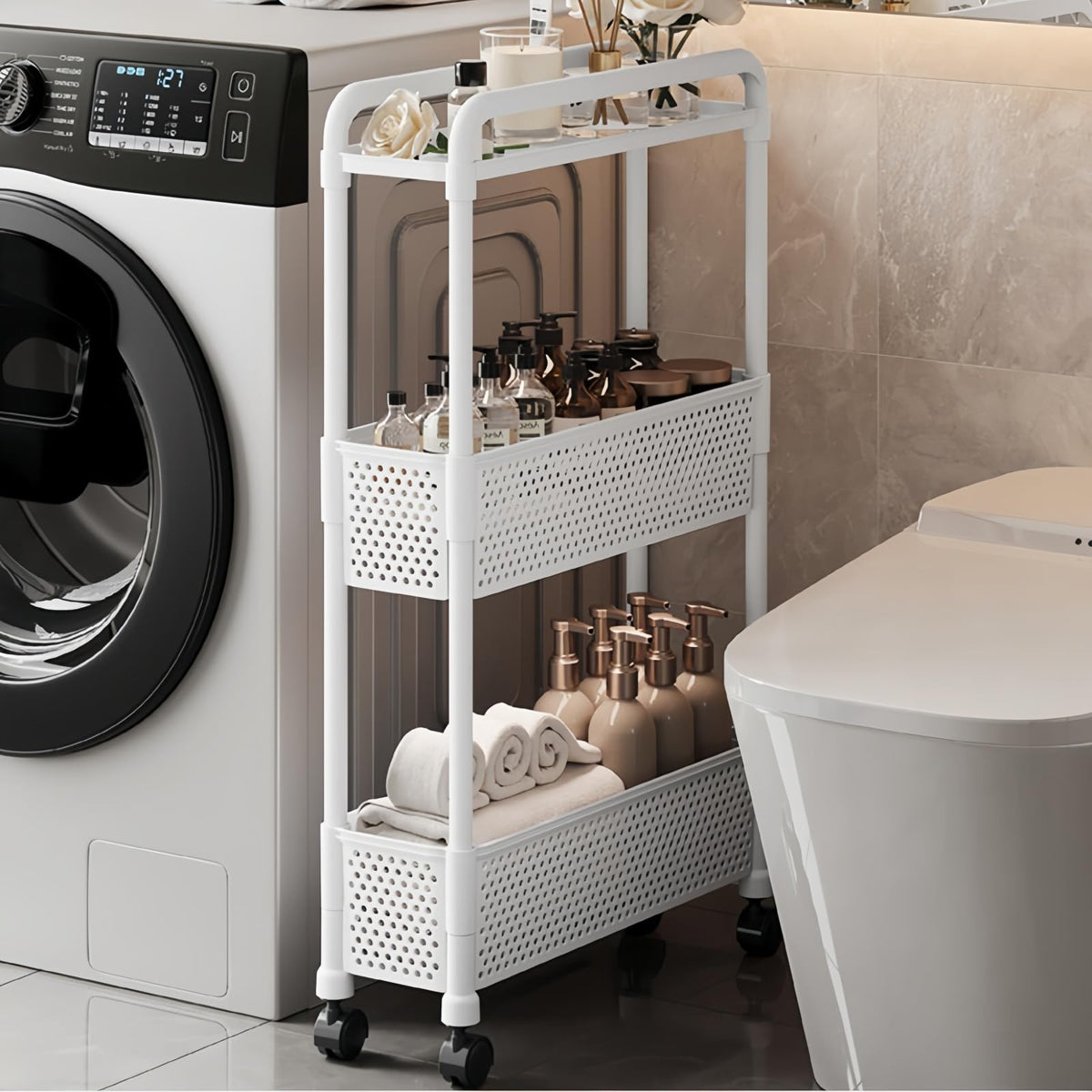 runsfeld Slim Storage Cart, Kitchen Gap Storage, Multi-Layer Organizer with 360° Swivel Wheels for Kitchen Bathroom (Black,3 Tier)