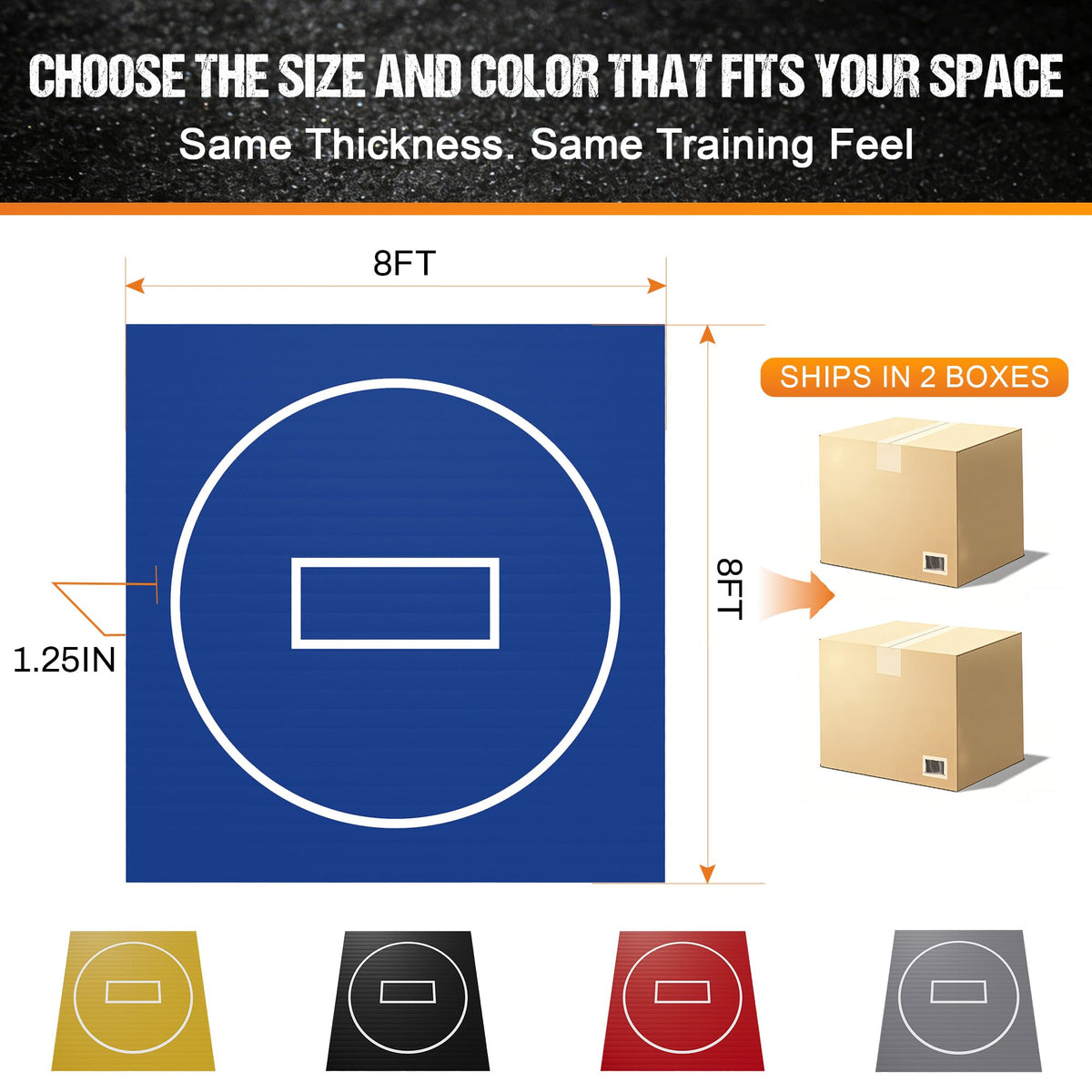GianToucan Wrestling Mat for Home, ８’x ８’x 1.25” Grappling Mat for Wrestling, MMA, BJJ, Jiu Jitsu, Judo, Gym, Roll-Up Wrestling Practice Mat for Kids & Adults，Easy to Clean Indoor/Outdoor, Blue