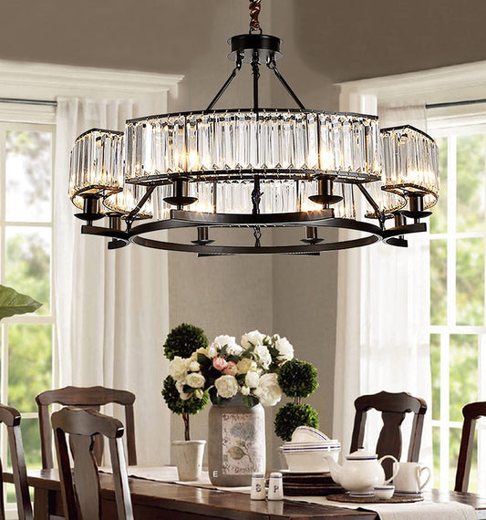 yomay Farmhouse Crytal Chandeliers Dining Room Pendant Light Fixture Black Chandelier with K9 Crystal for Living Room Dining Room Foyer High Ceiling