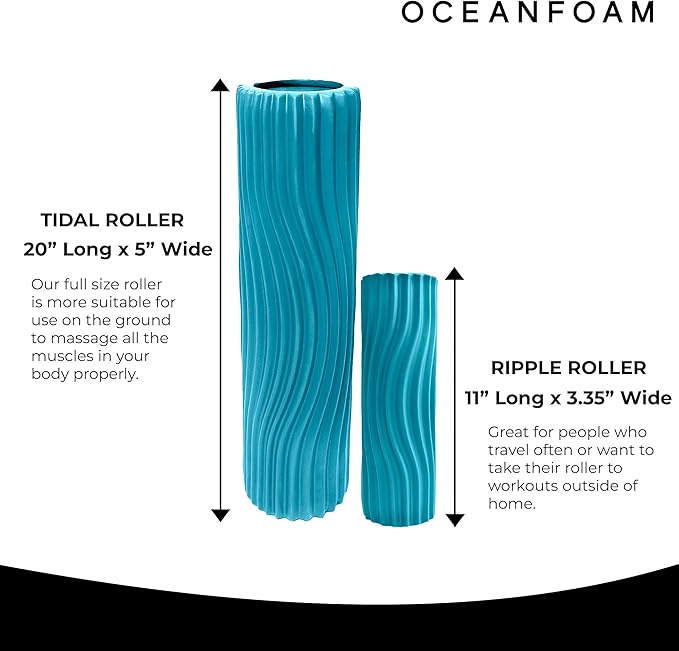 Oceanfoam Tidal Roller - Miami Blue - Muscle Massage Foam Roller for Back Pain & Stretching - Firm and Ergonomic Wide Wave Textured - Yoga, Athletics, & Wellness - Full Size, 20" x 5"