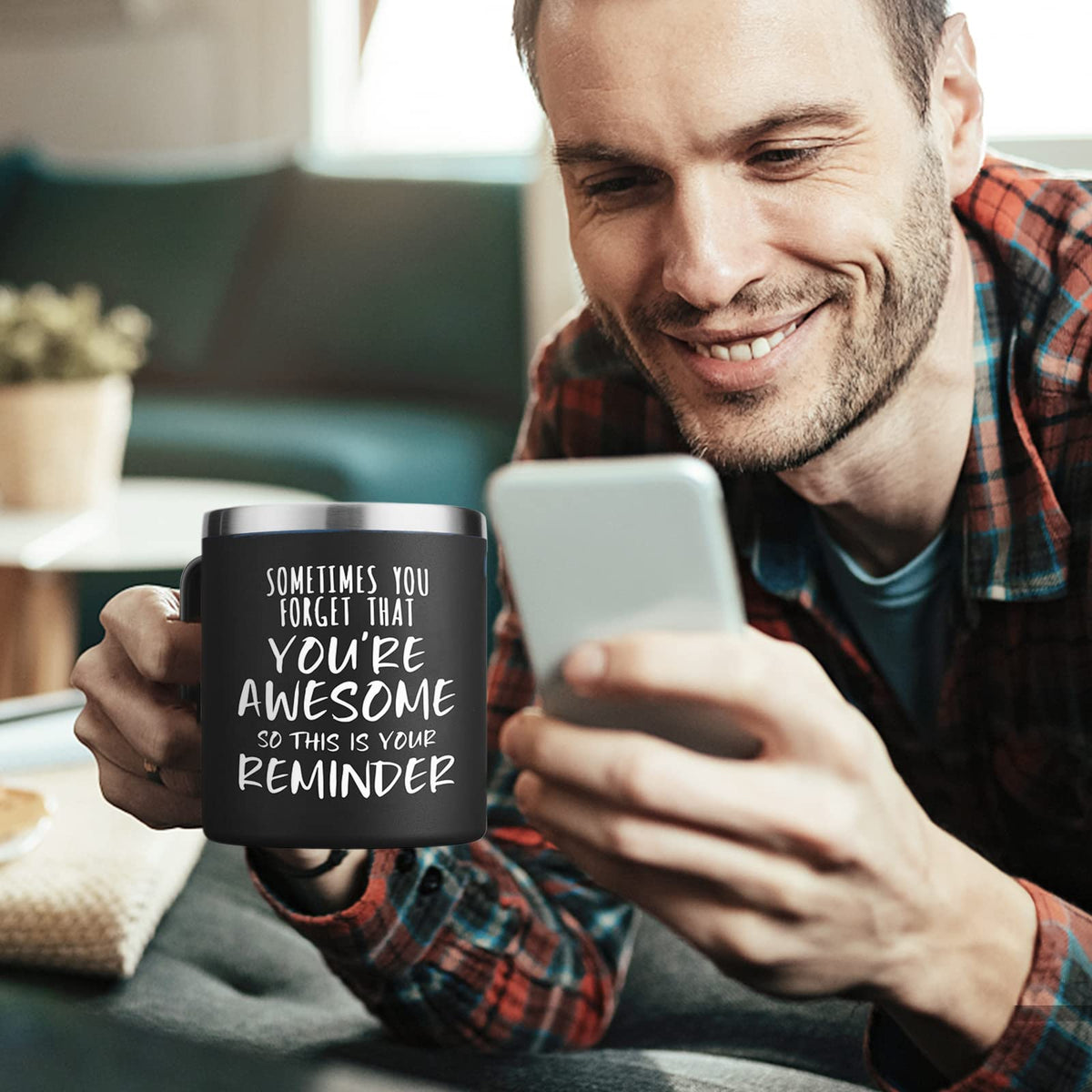 NOWWISH Inspirational Gifts for Men Women, Sometimes You Forget You're Awesome Coffee Mug, Thank You Gifts, Funny Birthday Gifts for Husband Dad, Coworker, Friends on Fathers Day, Black