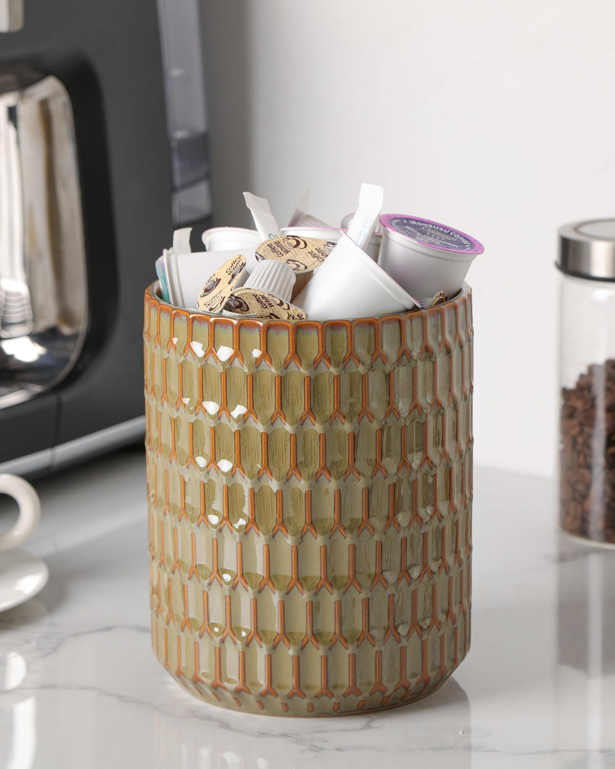 ArteBake Utensil Holder, 7.5"+5.3" Ceramic Kitchen Utensil Holder for Countertop, Large Cooking Utensil Crock for Kitchen Counter, Set of 2, Green