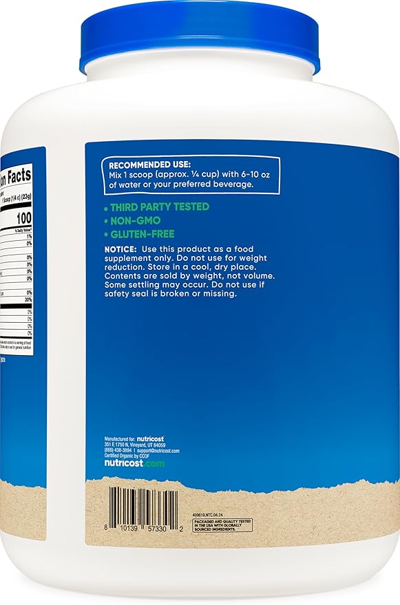 Nutricost Organic Rice Protein Powder (5 LB) - Gluten-Free, GMO-Free (from Brown Rice)