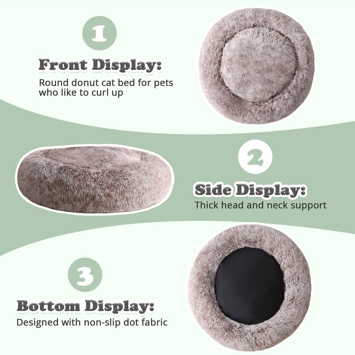 JOLLYVOGUE Dog & Cat Bed, Calming Anti-Anxiety Pet Bed for Small Dogs, Fluffy Donut Cushion for Small and Medium Pets (20")