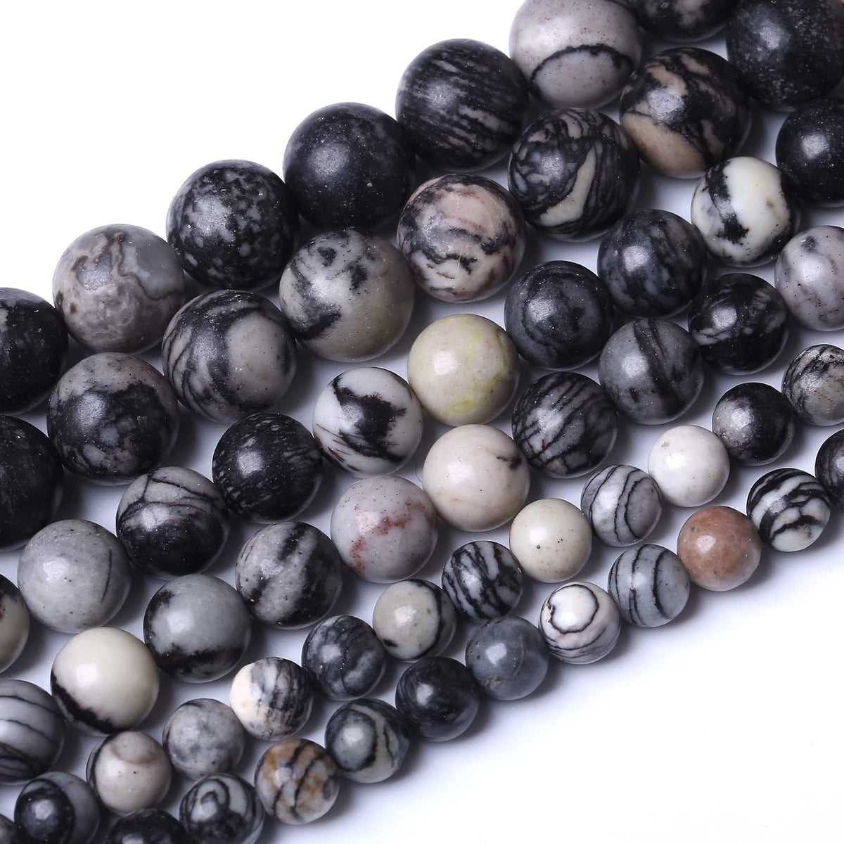 32PCS 12MM Natural Black net Work Beads Round Loose Stone Beads for Jewelry Making DIY Energy Stone Healing Power Bracelet 15"