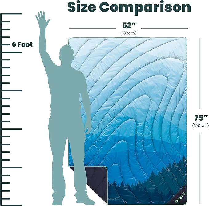 Rumpl Original Puffy Blanket - Warm, Water-Resistant Camping Blanket with 100% Recycled Synthetic Insulation, 52"x75", Original Puffy V2, Blue Ridge Fade