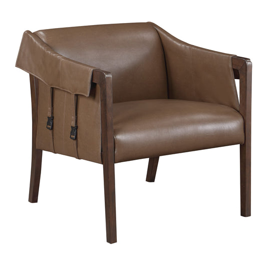 OSP Home Furnishings Parkfield Faux Leather Accent Chair with Sling Buckle Design and Solid Wood Frame, Molasses