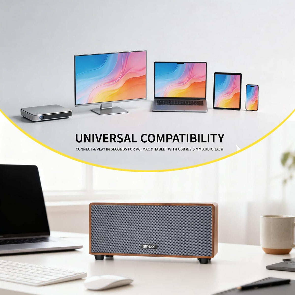 BRYNCO 3.5mm Upgraded Wired Computer Speakers for Desktop PC and Laptop, USB-Powered with Audio Jack, Rich Bass & Clear