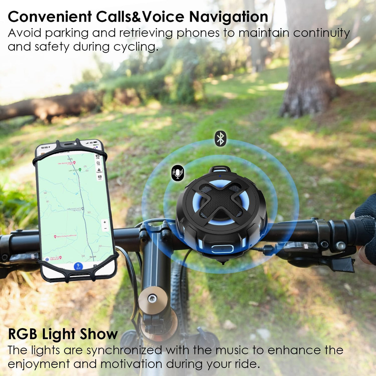 XLEADER V5.4, IPX7 Navigation,10W 15-24H Upgraded, Pro Bike Speaker, with Pro Handlebar Mount, Bluetooth Waterproof