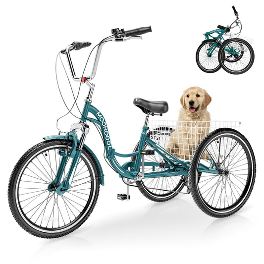 DoCred Folding Adult Trike, 20/24/26 Inch 7 Speed Step-Through Foldable Tricycle for Adults, Portable Three Wheel Cruise Bike with Large Basket for Women, Men, Seniors, Multiple Colors